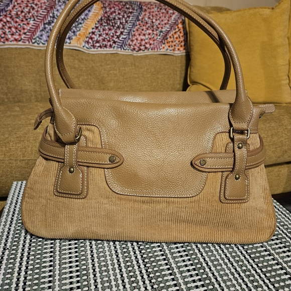 🛍 EUC TOMMY HILFIGER Mustard Corduroy & Leather Satchel - Picture 2 of 4